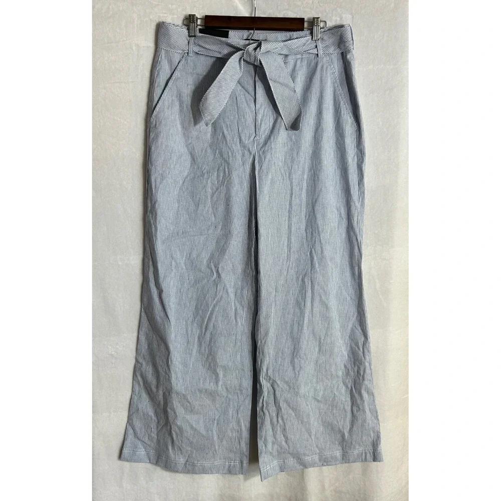 Banana Republic Washable Stretch Linen Wide-Leg Pants Womens 14 Stripe Lagenlook